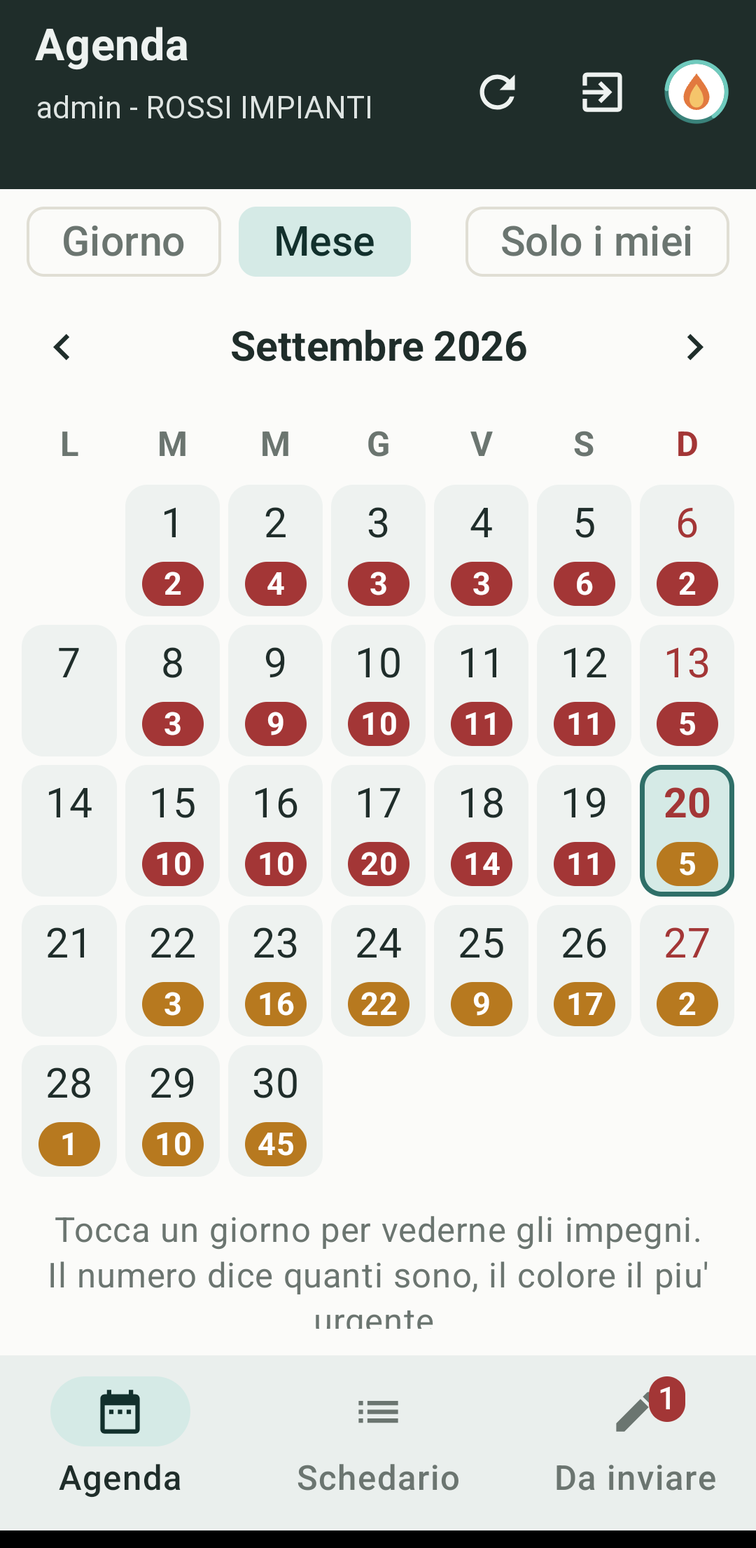 App Android — agenda del mese